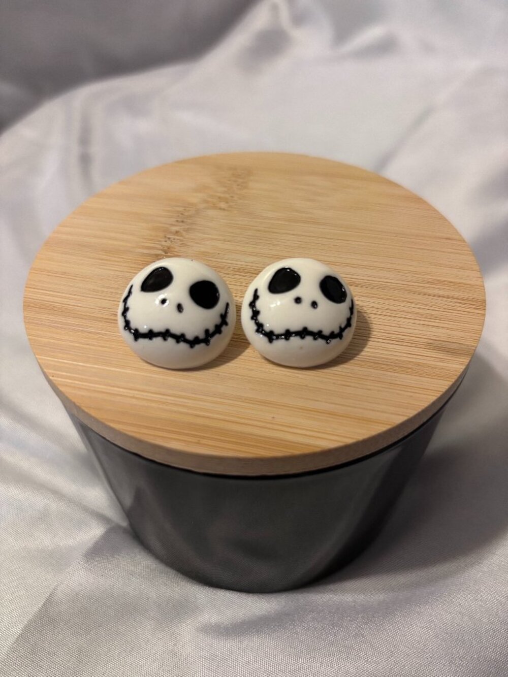 Jack Skellington Inspired Face Stud Earrings Black & White Halloween Gothic